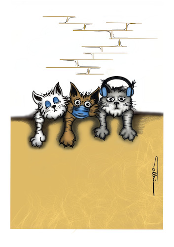 Cartoon: The three cats (medium) by sally cartoonist tagged hate,violence,cat,magazines,newspapers,books,cartoons,caricature,hate,violence,cat,magazines,newspapers,books,cartoons,caricature