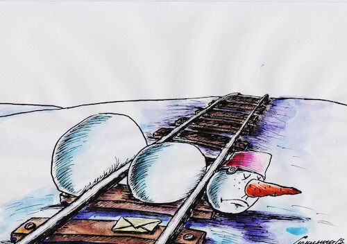 Cartoon: road (medium) by Siminoga Vadim tagged snowman,snow,white,background,road,life