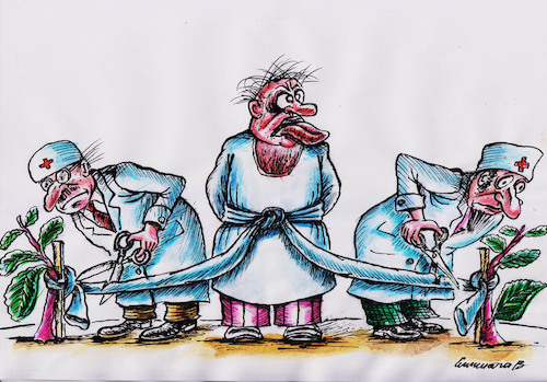 Cartoon: Strumpfband (medium) by Siminoga Vadim tagged medizin,patient,psychiatrie,armut,steuern,wahlen