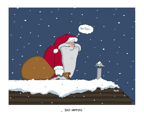 Cartoon: Probleme am Arbeitsplatz (medium) by Toonster tagged weihnachten,weihnachstmann,schnee,dach,schornstein,mantel,rot,sack,geschenke,nacht,bart