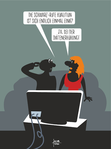 Cartoon: Diätenerhöhung (medium) by Büro für gehobenen Unfug tagged diätenerhöhung,koalition,politik,bundestag,kosten,sparzwang,jacob,steffen