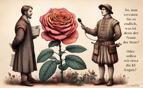 Cartoon: Name der Rose (medium) by Arni tagged umberto,ecco,mädchen,liebe,künstliche,intelligenz,sean,connery,der,name,rose,verfilmung,eberbach,kloster,krimi,mörder,buch,bücher,bibliothek,reporter,umberto,ecco,mädchen,liebe,künstliche,intelligenz,sean,connery,der,name,rose,verfilmung,eberbach,kloster,krimi,mörder,buch,bücher,bibliothek,reporter