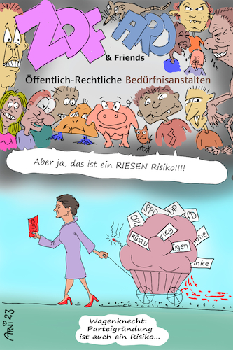 Cartoon: Wagenknecht Partei BSW Risiko (medium) by Arni tagged sahra,sarah,wagenknecht,linke,bündnis,bsw,zdf,ard,öffentliche,anstalten,bombe,zeitbombe,tickt,bürde,zerwürfnis,parteien,mitglieder,schwund,migration