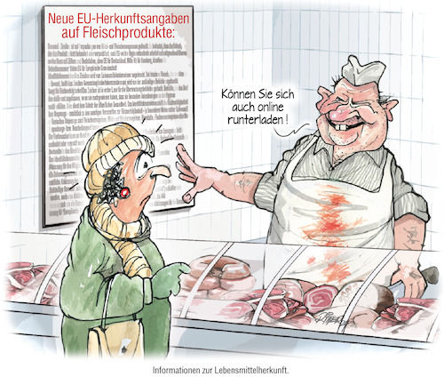 Cartoon: Beim Metzger ihres Vertrauens (medium) by Ritter-Cartoons tagged herkunftsangaben,pflicht