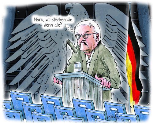 Bundesuhu vor leeren Stühlen
