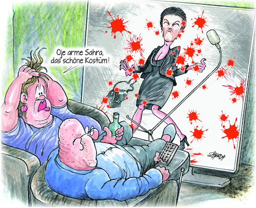 Cartoon: Farbattacke auf Sahra Wagenknech (medium) by Ritter-Cartoons tagged sahra,wagenknecht,sahra,wagenknecht