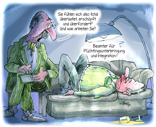 Cartoon: Gestresste Staatsdiener (medium) by Ritter-Cartoons tagged flüchtlingsunterbringung,und,integration,aufnahmestellen,flüchtlingsunterbringung,und,integration,aufnahmestellen