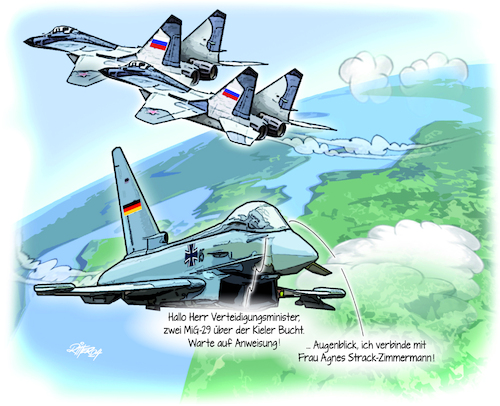 Cartoon: MiG-29 über der Ostsee (medium) by Ritter-Cartoons tagged bundeswehr,alarmrotte,bundeswehr,alarmrotte