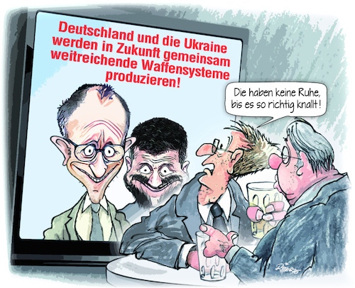 Cartoon: Waffenbrüder (medium) by Ritter-Cartoons tagged wolodymyr,selensky,bundeskanzler,friedrich,merz,ukrainekrieg,wolodymyr,selensky,bundeskanzler,friedrich,merz,ukrainekrieg