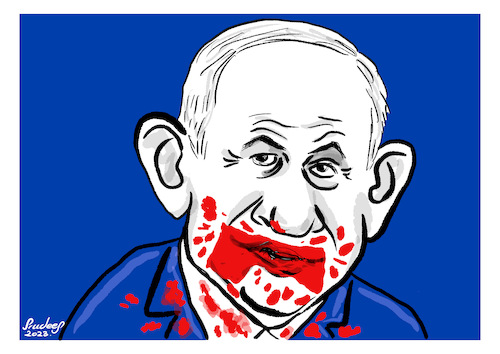 Cartoon: Benjamin Netanyahu (medium) by Pradeep cartoon tagged gaza