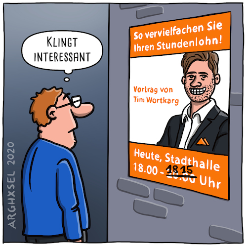 Cartoon: Weniger ist mehr (medium) by Arghxsel tagged vortrag,coach,finanzen,coaching,effizienz,preissteigerung,stundenlohn,verkauf