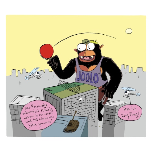 Cartoon: King Pong (medium) by F L O tagged kingkong,pingpong,tischtennis,newyork,riesenaffe,affe,gorilla,platte,hubschrauber,panzer,yolo,match,matchball,satz,spiel,film,klassiker,katastrophe,kingkong,pingpong,tischtennis,newyork,riesenaffe,affe,gorilla,platte,hubschrauber,panzer,yolo,match,matchball,satz,spiel,film,klassiker,katastrophe