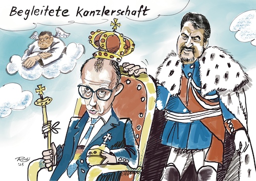 Cartoon: Begleitete Kanzlerschaft (medium) by Rudissketchbook tagged friedrich,merz,markus,söder,cdu,csu,spd,kanzler,bundesregierung