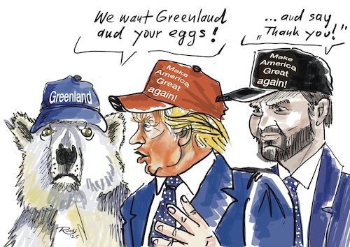 Cartoon: Eierkrise 2025 (medium) by Rudissketchbook tagged president,trump,vance,usa,greenland,eggs,eierkrise,amerika