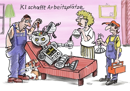Cartoon: KI schafft Arbeitsplätze (medium) by Rudissketchbook tagged ki,künstliche,intelligenz,arbeitsplätze,rationalisierung,kosten,industrie,rendite,arbeitslosigkeit,neue,industrialisierung,überflüssig,tigerstaaten