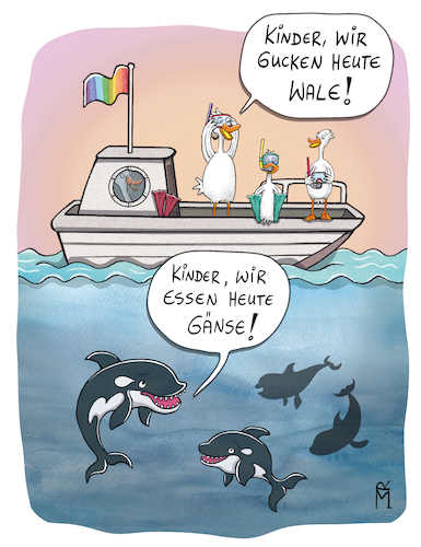 Cartoon: Whale watching (medium) by Rebecca-Meyer tagged gänse,orcas,begegnung,schnorcheln,whale,watching,boote,meer,urlaub,tierisch,lustig,wale,killerwale,tierische,begegnungen,gucke,essen,schiff,cartoon,rebeccameyer,gänse,orcas,begegnung,schnorcheln,whale,watching,boote,meer,urlaub,tierisch,lustig,wale,killerwale,tierische,begegnungen,gucke,essen,schiff,cartoon,rebeccameyer