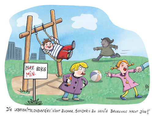 Cartoon: Zuckersteuer (medium) by Rebecca-Meyer tagged softdrinks,zuckersteuer,lebensmittelindustrie,adipositas,kinder,spielplatz,dicke,zu,wenig,bewegung,sport,schaukeln,süßigkeiten,zucker,softdrinks,zuckersteuer,lebensmittelindustrie,adipositas,kinder,spielplatz,dicke,zu,wenig,bewegung,sport,schaukeln,süßigkeiten,zucker