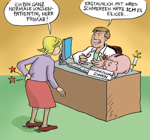 Cartoon: 2 Klassenmedizin (medium) by Karl Berger tagged arzt,medizin,privatärzte,wahlarzt,privatpatient,gesundheit,krankheit