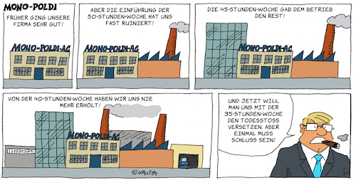 Cartoon: arbeitszeitverkürzung (medium) by Karl Berger tagged 35stundenwoche,arbeitszeit,arbeitszeitverkürzung,lebenszeit
