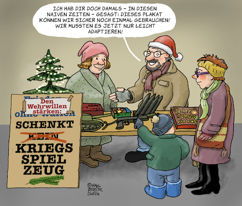 Cartoon: Kauft Kriegspielzeug! (medium) by Karl Berger tagged krieg,weihnachten,geschenke,wehrwille,aufrüstung,waffen,krieg,weihnachten,geschenke,wehrwille,aufrüstung,waffen