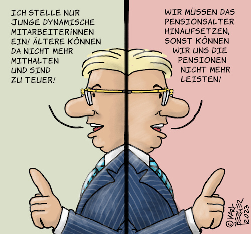 Cartoon: Pensionsalter (medium) by Karl Berger tagged pension,rente,pensionsalter,rentenalter,arbeitsfähigkeit,chef,pension,rente,pensionsalter,rentenalter,arbeitsfähigkeit,chef