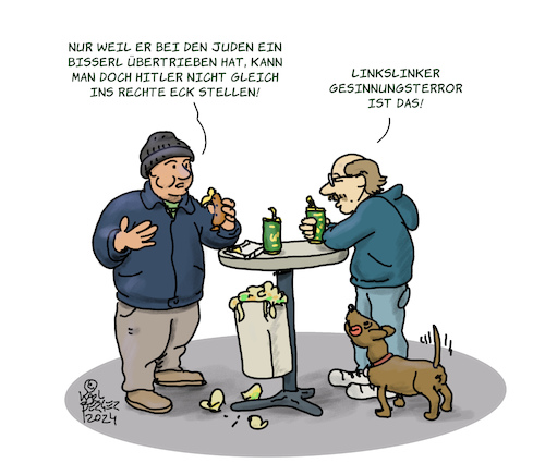 Cartoon: Übertrieben (medium) by Karl Berger tagged nazi,nazikeule,hitler,gesinnungstherror