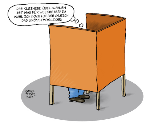 Cartoon: Welches Übel? (medium) by Karl Berger tagged wahl,wahlen,übel,stimmabgabe,wahl,wahlen,übel,stimmabgabe,populisten,rechtsradikal,afd,fpö,bsw,kleine,partei,extremisten,demokratie