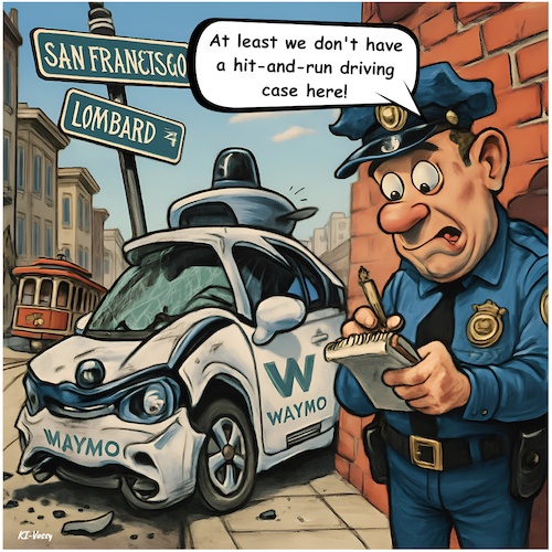 Cartoon: Autonomous speeders (medium) by KI-Vossy tagged google,waymo,autonom,selfdriving,san,francisco,uber,software,faster,risk,risky,traffic,overtaking,patient,self,driving,selbstfahrend,auto,autos,taxi,taxis,risiko,fahrer,stadtverkaehr,fahrgäste,passengers,hit,run,case,fahrerflucht,polizei,police,unfall,google,waymo,autonom,selfdriving,san,francisco,uber,software,faster,risk,risky,traffic,overtaking,patient,self,driving,selbstfahrend,auto,autos,taxi,taxis,risiko,fahrer,stadtverkaehr,fahrgäste,passengers
