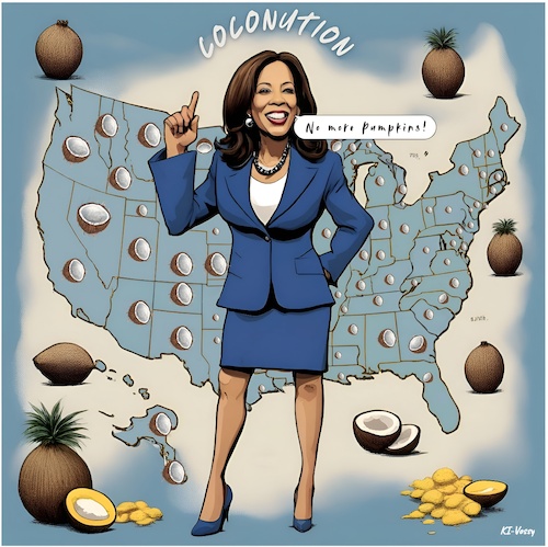 Cartoon: Blue Coconution (medium) by A Human tagged kamala,harris,democrat,democrats,blue,republican,republicans,red,coconut,coconuts,usa,whitehouse,president,presidency,midterm,election,seats,biden,bbc,kamala,harris,democrat,democrats,blue,republican,republicans,red,coconut,coconuts,usa,whitehouse,president,presidency,midterm,election,seats,biden