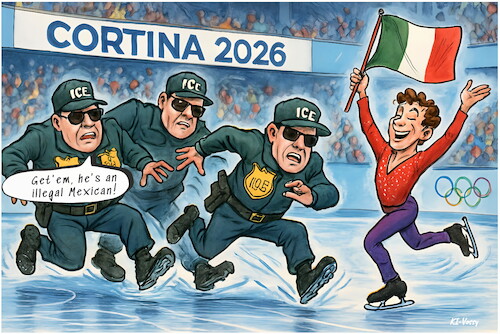 Cartoon: ICE on ice (medium) by KI-Vossy tagged immigration,agency,ice,usa,trump,potus,security,winter,olympics,milan,cortina,italy,government,embassy,rome,einwanderungsbehörde,regierung,olympische,winterspiele,sicherheit,ap,botschaft,rom,immigration,agency,ice,usa,trump,potus,security,winter,olympics,milan,cortina,italy,government,embassy,rome,einwanderungsbehörde,regierung,olympische,winterspiele,sicherheit,ap,botschaft,rom