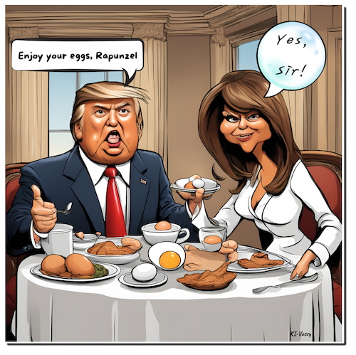 Cartoon: Last Eggs (medium) by A Human tagged trump,melania,rapunzel,eggs,ovaloffice,wahington,dollar,hens,flu,pennsylvania,eierkrise,legehennen,vogelgrippe,hühnereier,trump,melania,rapunzel,eggs,ovaloffice,wahington,dollar,hens,flu,pennsylvania,eierkrise,legehennen,vogelgrippe,hühnereier