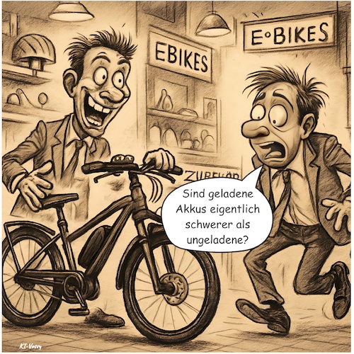 Cartoon: Neulich beim Ebike-Kauf (medium) by KI-Vossy tagged einstein,ebike,ebikes,akku,akkus,laden,ladung,strom,motor,mittelmotor,elektromobilität,masse,energie,relativitätstheorie,gewicht,wiegen,einstein,ebike,ebikes,akku,akkus,laden,ladung,strom,motor,mittelmotor,elektromobilität,masse,energie,relativitätstheorie,gewicht,wiegen