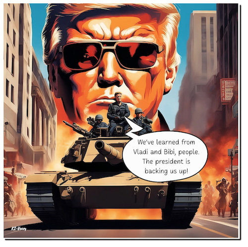 Cartoon: The Trumpinator II (medium) by A Human tagged usa,la,trump,president,democracy,guard,ice,immigration,police,hollywood,terminator,usa,la,trump,president,democracy,guard,ice,immigration,police,hollywood,terminator