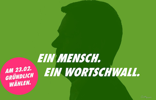 Cartoon: Ein Mensch. Ein Wortschwall. (medium) by ArtyFicial tagged bundestagswahl,ein