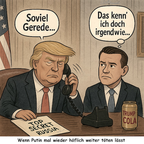Cartoon: Putin hat selbst mich getäuscht (medium) by ArtyFicial tagged telefonat,trump,putin,gerede,täuschung,ukraine,russland,krieg,militärische,spezialoperation,abkommen,lösung,frieden