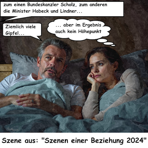 Cartoon: Unbefriedigend (medium) by ArtyFicial tagged ampel,scholz,habeck,lindner,spd,grüne,fdp,gipfel,wirtschaft,krise