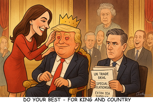 Cartoon: Welcome to London Mr President (medium) by ArtyFicial tagged usa,uk,gb,trump,kate,charles,king,könig,royals,staatsbesuch,ehre,spaß,charme,honour,fun,deal
