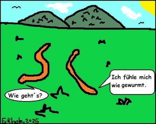 Cartoon: Wie gehts? (medium) by Hoschie tagged befinden,gesundheit,tiere,würmer,natur,gewurmt,wurmig