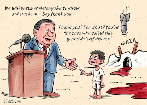 Cartoon: No thank you (medium) by Ahmad Qaddura tagged gaza,genocide