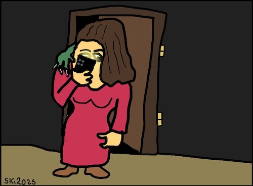 Cartoon: Die Hand... (medium) by Horrorkritzler tagged hand,schauder,horror,mobiltelefon,frau,dunkelheit,beklemmung,abgelenkt,unachtsamkeit,grusel,schock,selfie,handy
