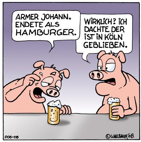 Cartoon: Armes Schwein (medium) by Rovey tagged schwein,tiere,doof,trinken,kneipe,kumpel,hamburger,armes,schwein,sau,arm,bier,bar,kneipe,hamburger,köln,tiere,essen,schlachten,metzger,fleisch,nahrung,schicksal,tod,sterben