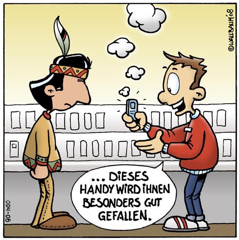 Cartoon: Das spezielle Handy (medium) by Rovey tagged handy,telefonieren,consumer,technik,neu,indianer,kunde,einzelhandel,geschäft,verkauf,kaufen,phone,app,umts,handy,technik,gerät,telefon,mobil,konsument,verkaufen,indianer,telefonieren,rauchzeichen,kultur,fortschritt