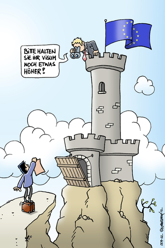 Cartoon: welcome to europe (medium) by Rovey tagged visum,europa,bundesrepublik,deutschland,einreise,bestimmungen,schengen,eu,ausländer,touristen,reisen,politik