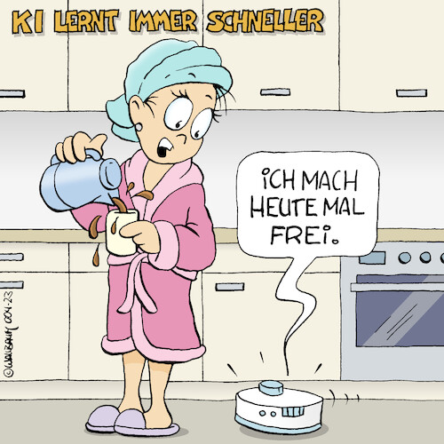 Cartoon: Wie der Mensch... (medium) by Rovey tagged frau,bademantel,ki,ai,künstliche,intelligenz,staubsauger,roboter,saugroboter,haushalt,küche,zuhause,vernetzung,technik,hausarbeit,autonom,kaffee,lernen,robotik,haushaltsroboter,frau,bademantel,ki,ai,künstliche,intelligenz,staubsauger,roboter,saugroboter,haushalt,küche,zuhause,vernetzung,technik,hausarbeit,autonom,kaffee,lernen,robotik,haushaltsroboter