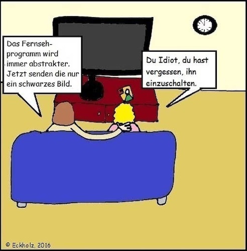 Cartoon: Abstraktes Fernsehprogramm... (medium) by Moppel tagged abstrakt,fernsehen,tv,fernsehprogramm,ehe,mann,frau,gesellschaft
