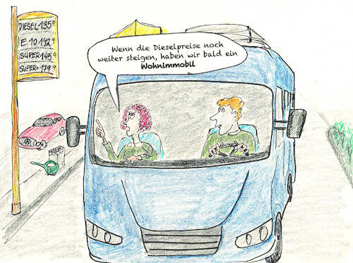 Cartoon: Wohnimmobil 1 (medium) by Don-al-dente tagged benzipreis,dieselpreis,ölkonzerne,irankrieg,tourismus,wohnmobil,teuerung,tanken