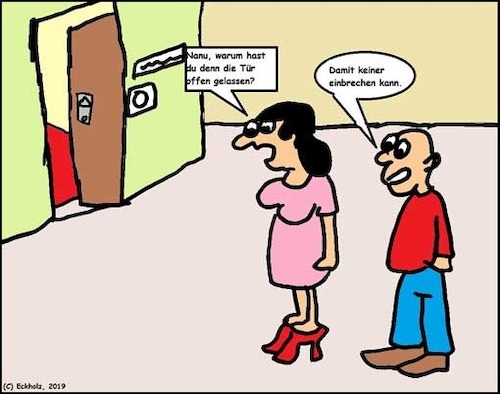 Cartoon: Vorsichtsmaßnahme 2 (medium) by Stiftquäler78 tagged vorsichtsmaßnahme,paranoia,einbruchsschutz,angst,mann,frau,ehe,kriminalität