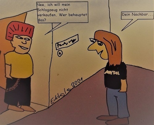 Cartoon: Interesse... (medium) by Kritzelhonk tagged interesse,schlagzeug,jugendliche,metal,männer,punks,rocker,gesellschaft,musik,szene,ruhestörung,lärm