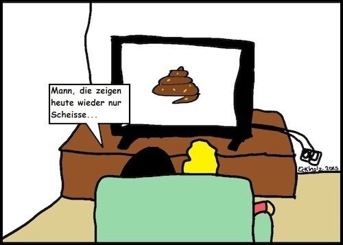 Cartoon: Scheisse im Fernsehen... (medium) by Kritzelprolet tagged scheisse,fernsehen,tv,sittenverfall,ehe,mann,frau,glotze,freizeit,gesellschaft