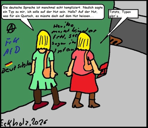 Cartoon: Auf der Hut... (medium) by Moppel tagged sprache,blondinen